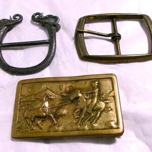 Lot of THREE Vintage Belt Buckles**One has 2 Elephant Heads on it**